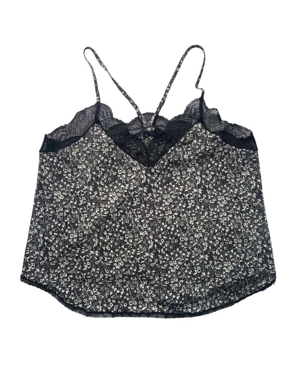 1. State Black and White Floral Lace Trim Cami
